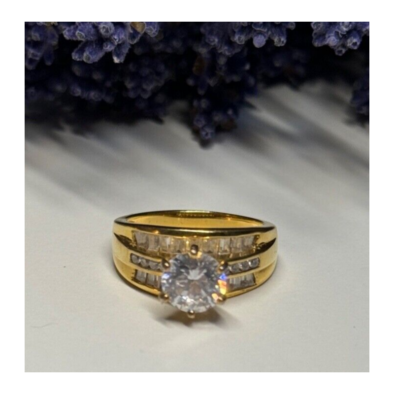 925 Sterling Silver Gold Plated CZ Ring Size 7.5