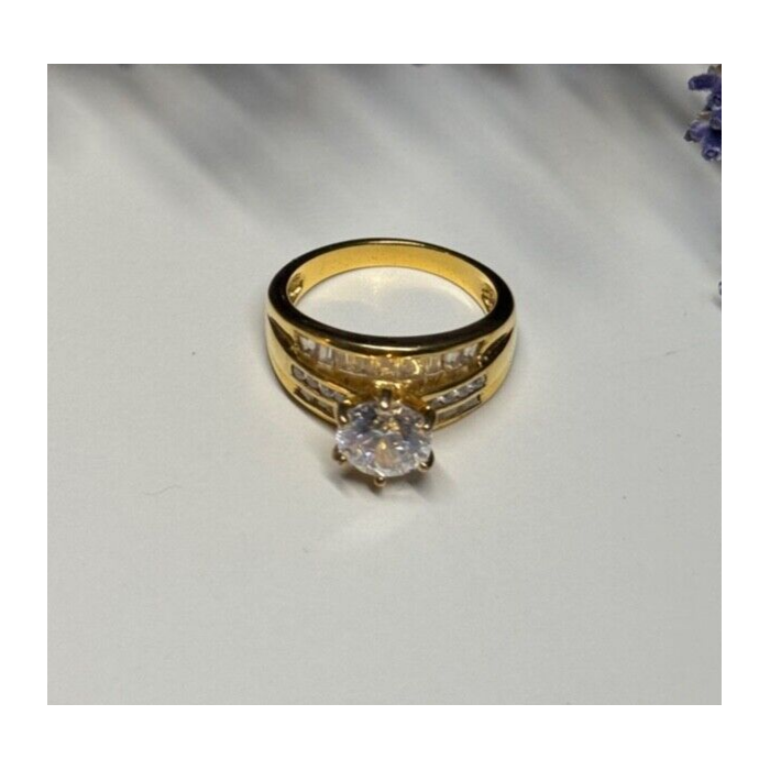 925 Sterling Silver Gold Plated CZ Ring Size 7.5