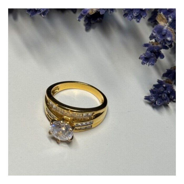 925 Sterling Silver Gold Plated CZ Ring Size 7.5