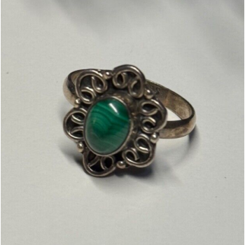 925 Sterling Silver Malachite Ring Size 6.5