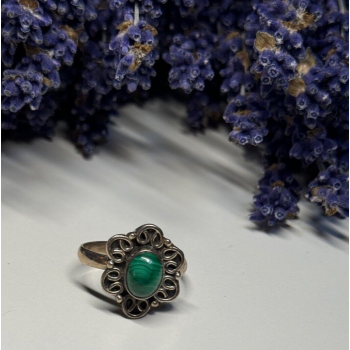 925 Sterling Silver Malachite Ring Size 6.5