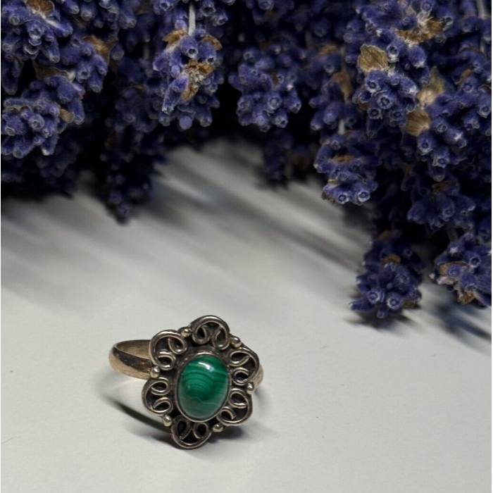 925 Sterling Silver Malachite Ring Size 6.5