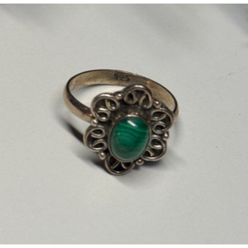 925 Sterling Silver Malachite Ring Size 6.5