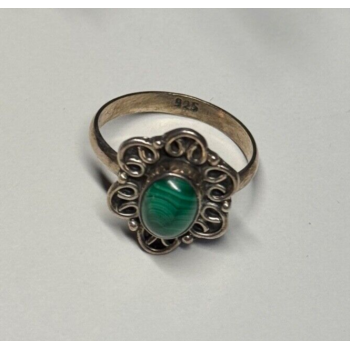 925 Sterling Silver Malachite Ring Size 6.5