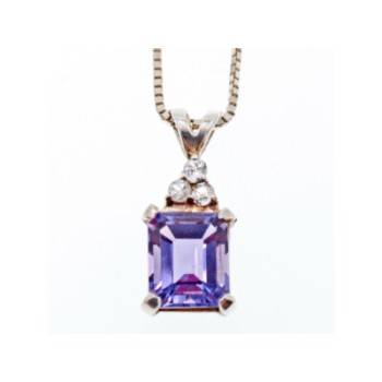 925 Sterling Silver Purple Tourmaline & Goshenite Chain With Pendant