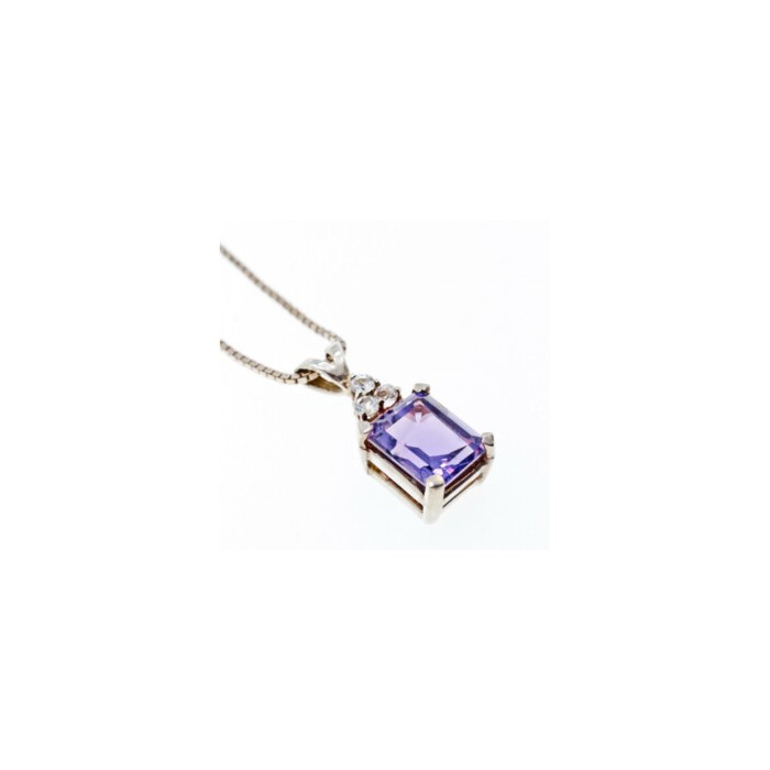 925 Sterling Silver Purple Tourmaline & Goshenite Chain With Pendant