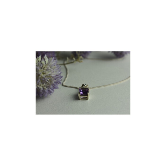 925 Sterling Silver Purple Tourmaline & Goshenite Chain With Pendant