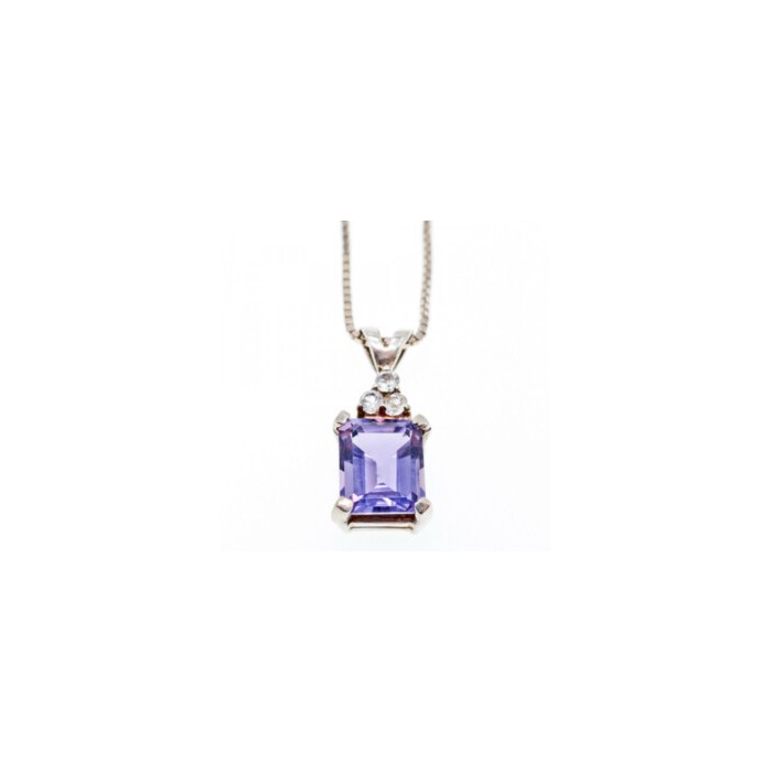 925 Sterling Silver Purple Tourmaline & Goshenite Chain With Pendant