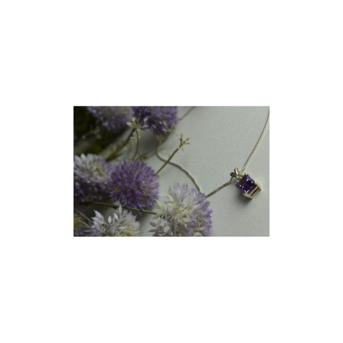 925 Sterling Silver Purple Tourmaline & Goshenite Chain With Pendant