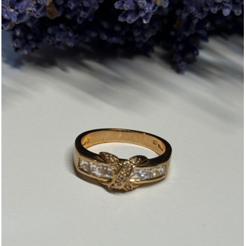 925 Sterling Silver Gold Plated CZ Ring Size 7