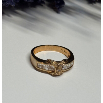 925 Sterling Silver Gold Plated CZ Ring Size 7