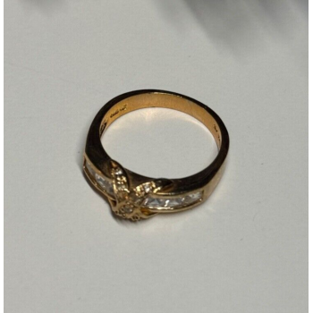 925 Sterling Silver Gold Plated CZ Ring Size 7