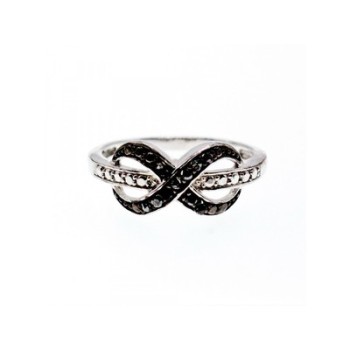 925 White & Blackened Sterling Silver Ring Size 7