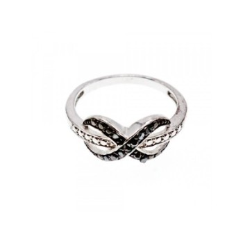 925 White & Blackened Sterling Silver Ring Size 7