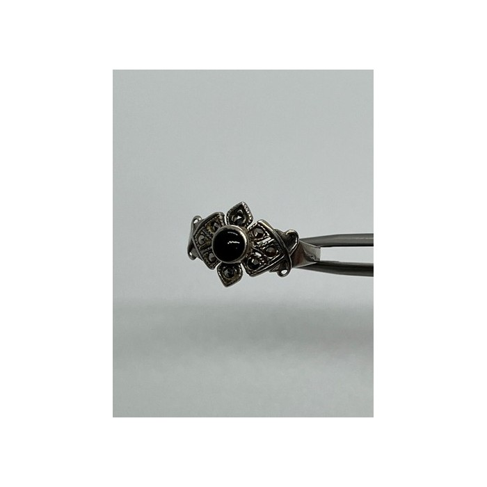 925 Sterling Silver Onyx & Marcasite Ring Size 7