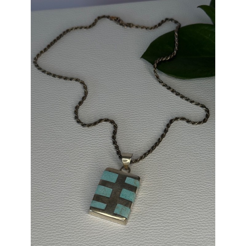 Vintage 925 Sterling Silver Turquoise Necklace Length 18 inch