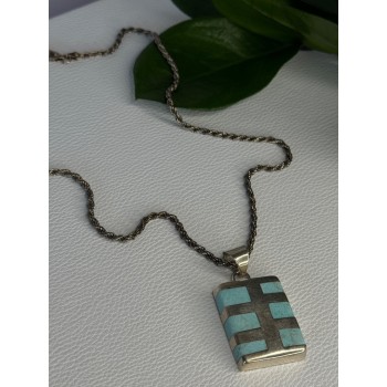 Vintage 925 Sterling Silver Turquoise Necklace Length 18 inch