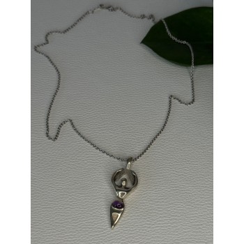 925 Sterling Silver Figural Amethyst Necklace Length 18 inch