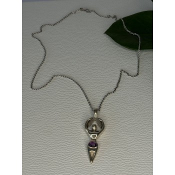 925 Sterling Silver Figural Amethyst Necklace Length 18 inch