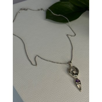 925 Sterling Silver Figural Amethyst Necklace Length 18 inch