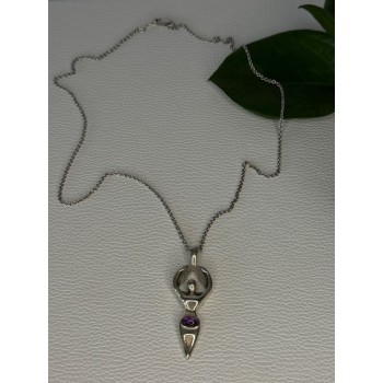 925 Sterling Silver Figural Amethyst Necklace Length 18 inch