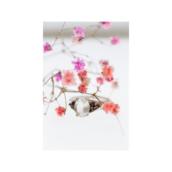 925 Sterling Silver Goshenite & Garnet Ring Size 8