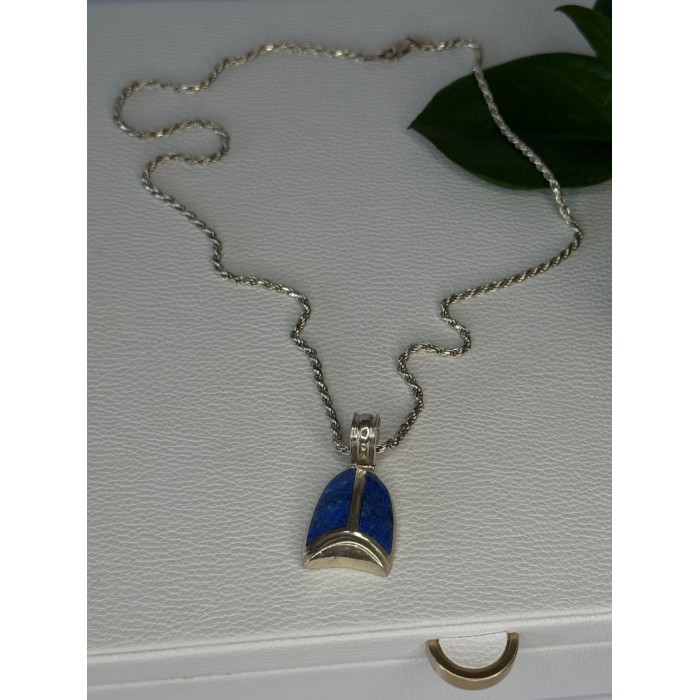 Vintage 925 Sterling Silver Sodalite Necklace Length 20 inch