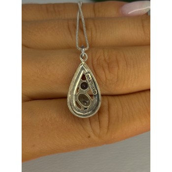 925 Sterling Silver Topaz & Sapphire & Marcasite Necklace Length 15.5 inch