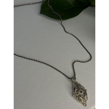 Elegant Vintage 925 Sterling Silver Marcasite Necklace Length 17.5 inch