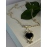 925 Sterling Silver Onyx Heart Necklace Length 24 inch