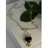 925 Sterling Silver Onyx Heart Necklace Length 24 inch