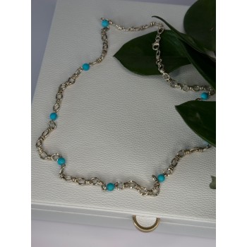 Beautiful 925 Sterling Silver Turquoise Necklace Length 24 inch