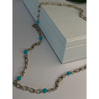 Beautiful 925 Sterling Silver Turquoise Necklace Length 24 inch