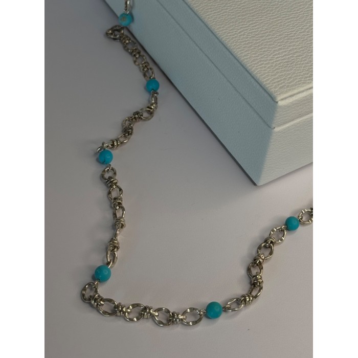 Beautiful 925 Sterling Silver Turquoise Necklace Length 24 inch