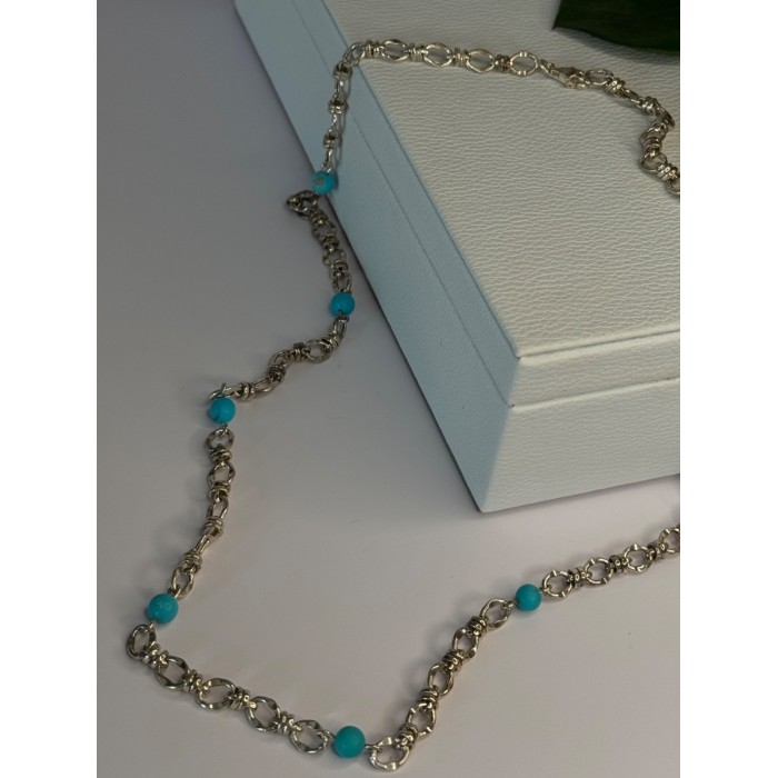 Beautiful 925 Sterling Silver Turquoise Necklace Length 24 inch