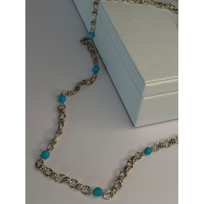 Beautiful 925 Sterling Silver Turquoise Necklace Length 24 inch
