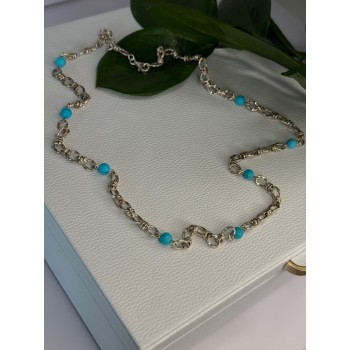 Beautiful 925 Sterling Silver Turquoise Necklace Length 24 inch