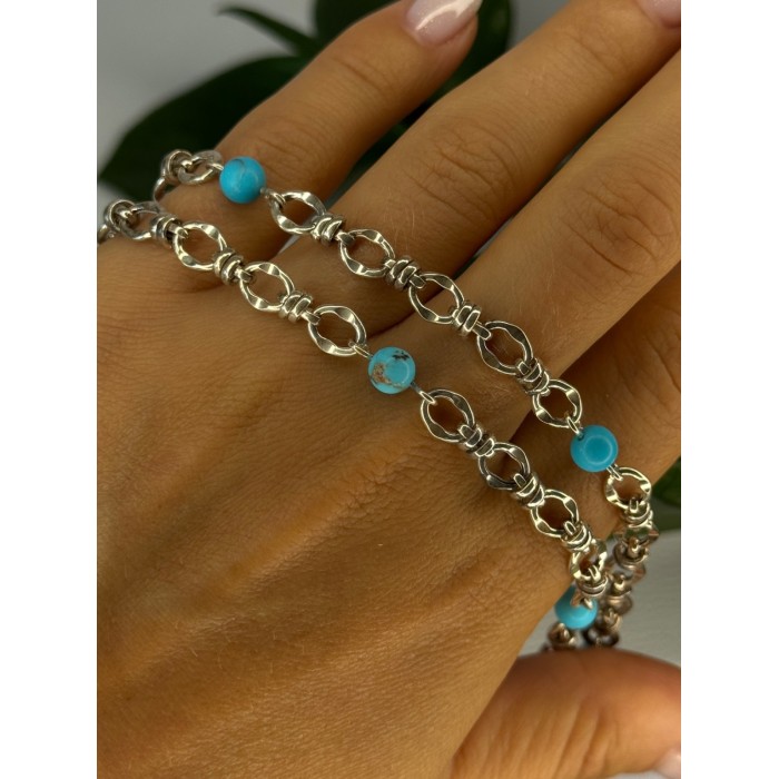 Beautiful 925 Sterling Silver Turquoise Necklace Length 24 inch