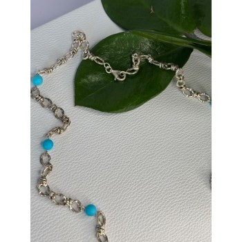 Beautiful 925 Sterling Silver Turquoise Necklace Length 24 inch