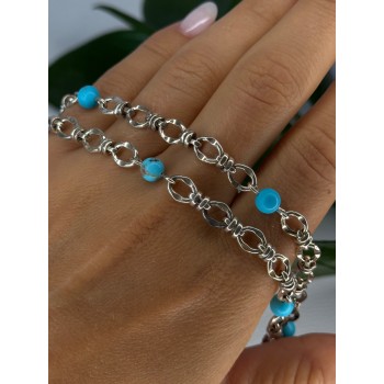 Beautiful 925 Sterling Silver Turquoise Necklace Length 24 inch