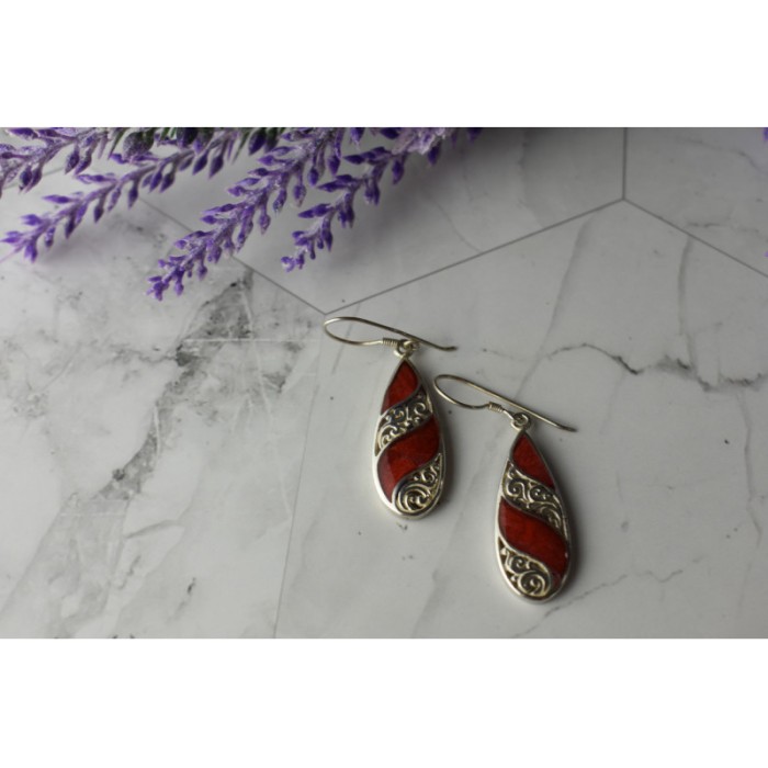 Vintage 925 Sterling Silver Red Jasper Earrings
