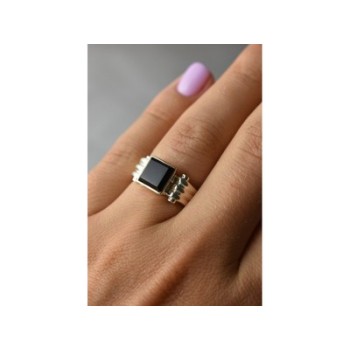 925 Sterling Silver Black Agate Signet Ring Size 6.5