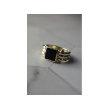 925 Sterling Silver Black Agate Signet Ring Size 6.5
