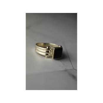 925 Sterling Silver Black Agate Signet Ring Size 6.5