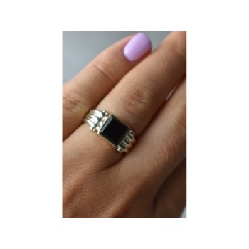 925 Sterling Silver Black Agate Signet Ring Size 6.5
