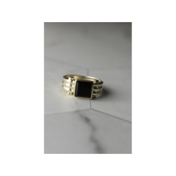 925 Sterling Silver Black Agate Signet Ring Size 6.5