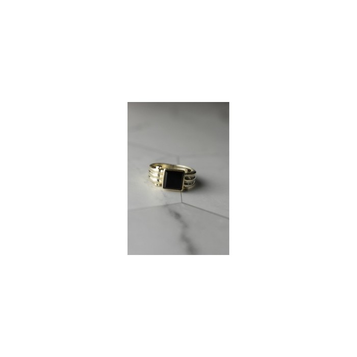 925 Sterling Silver Black Agate Signet Ring Size 6.5