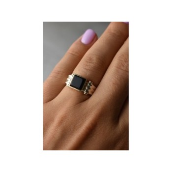 925 Sterling Silver Black Agate Signet Ring Size 6.5