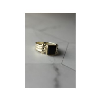 925 Sterling Silver Black Agate Signet Ring Size 6.5