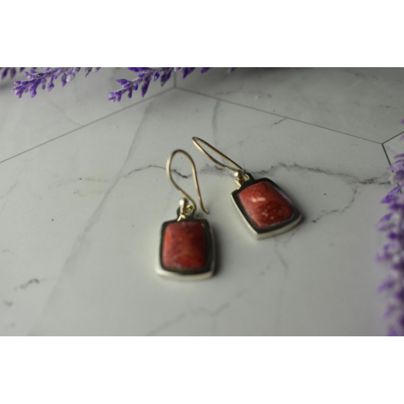Vintage 925 Sterling Silver Red Jasper Earrings